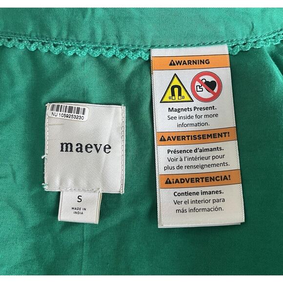 Anthropologie Maeve The Bennet Button Down Shirt Green Magnetic Buttons Sz Small - Picture 9 of 11